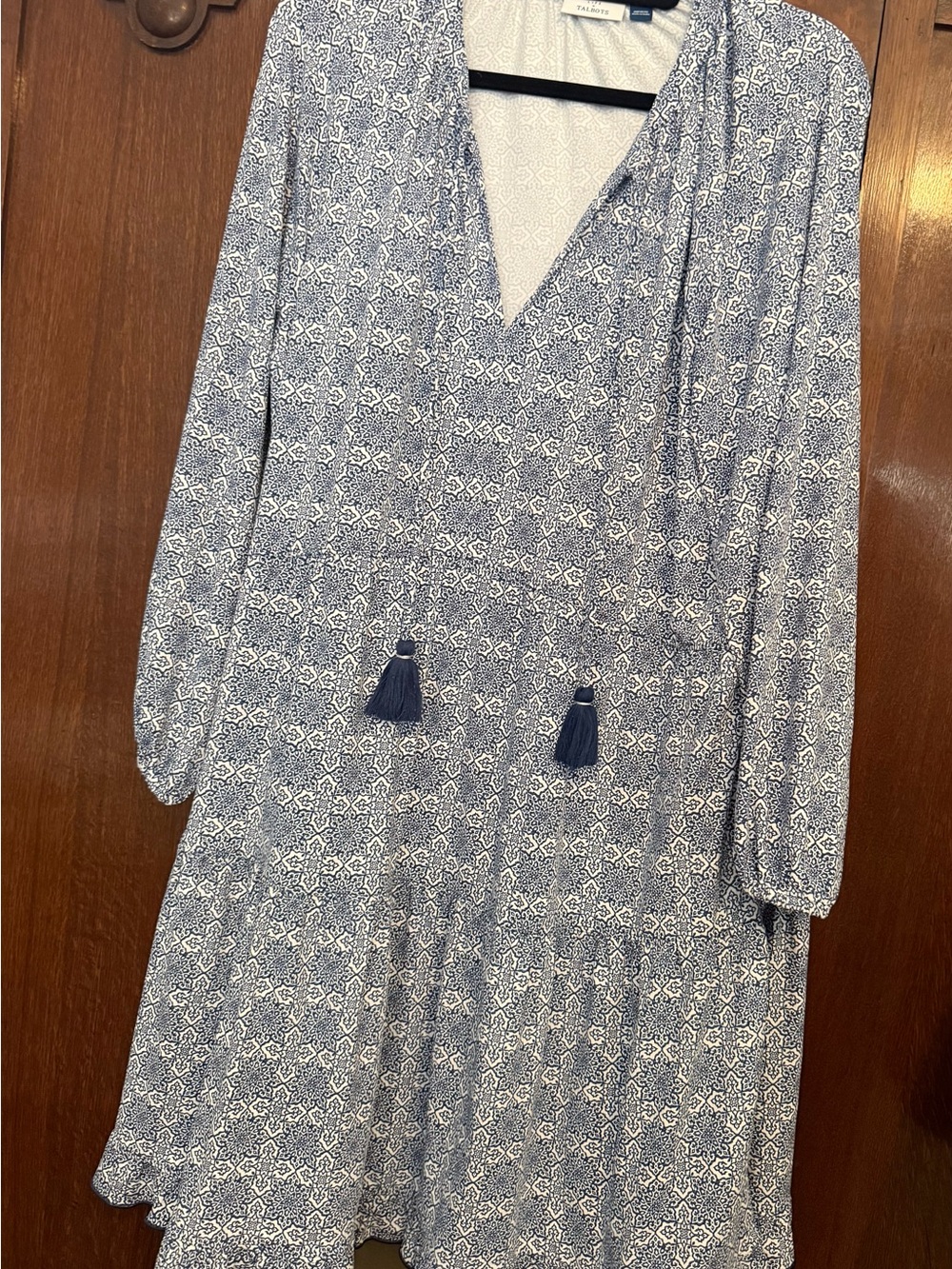 Cabana Life x Talbots XL Navy White Tile Print Tassel Dress